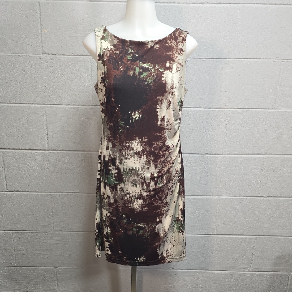 Adrienne Vittadini Brown and Gray Sleeveless Sheath Dress